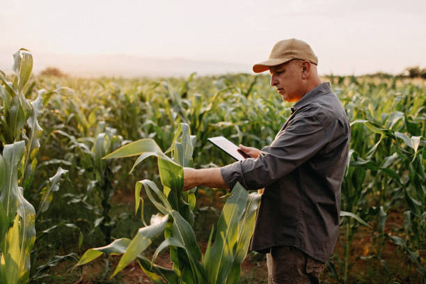 Farmer tracing his fields with the farm traceability software on his device.
