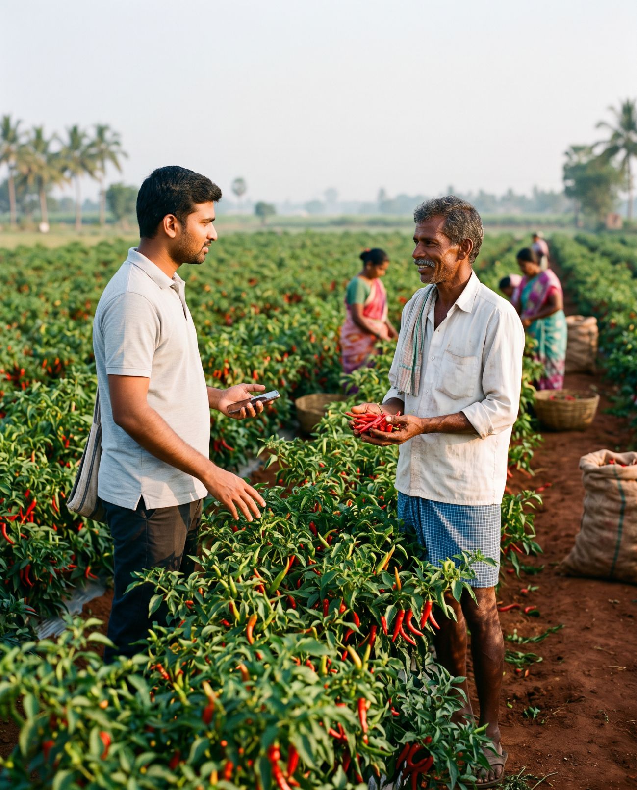 Trace AgTech field officer walking village farmers through the app on a tablet