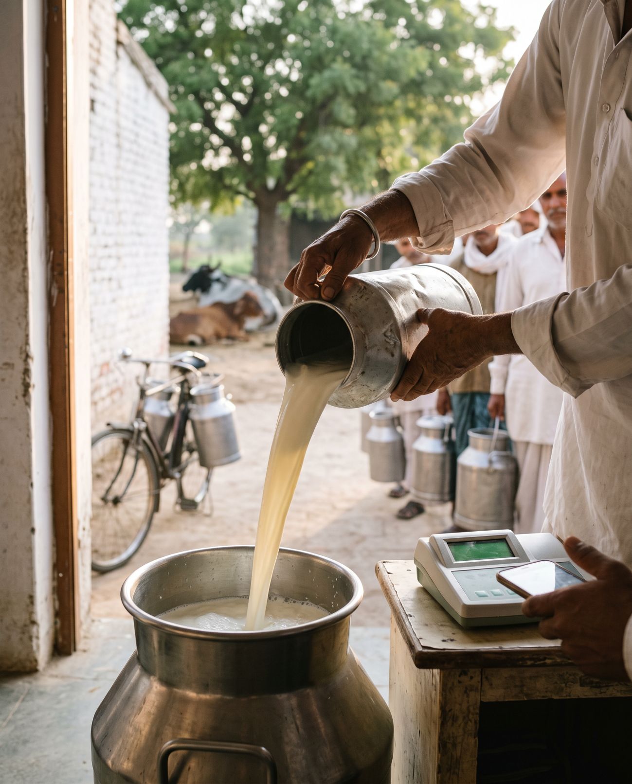 Farmer delivering milk at a village dairy collection centre